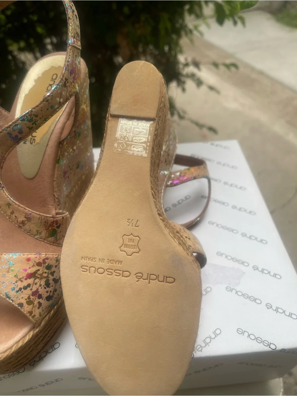 Andre Assous Pink Multicolor Glitter Jute Platform Sandals